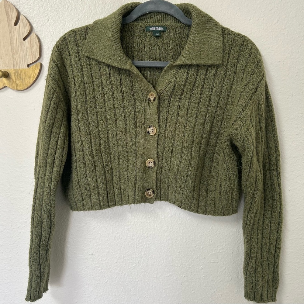 Cropped collared button up sweater
